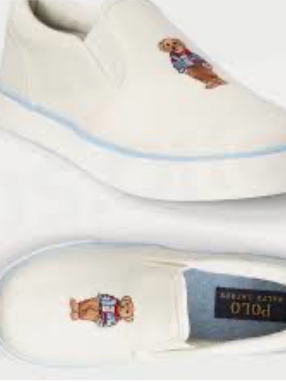 Polo by Ralph Lauren Cream Slip-On Sneakers with Polo Bear 9.5 t